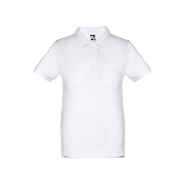 THC ADAM KIDS WH II. Kids short-sleeved 100% cotton piqué polo shirt unisex). White