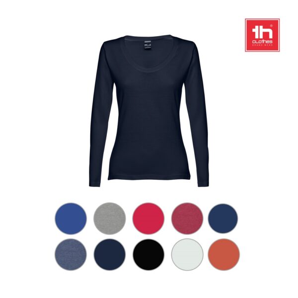 THC BUCHAREST WOMEN. Long-sleeved scoop neck fitted T-shirt for women. 100% carded cotton
