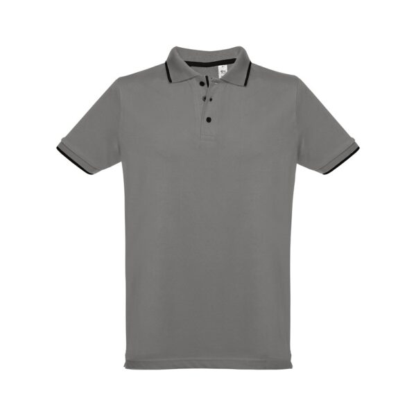 30137_113-a THC ROME. Men's Polo Shirt with contrast colour trim and buttons