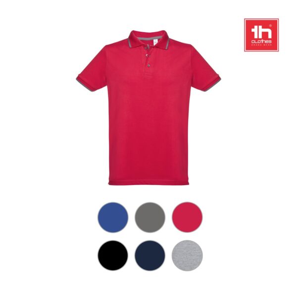 30137_a THC ROME. Men's Polo Shirt with contrast colour trim and buttons