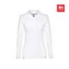 THC BERN WOMEN WH. Women's long-sleeved polo shirt in cotton piqué and viscose with removable label