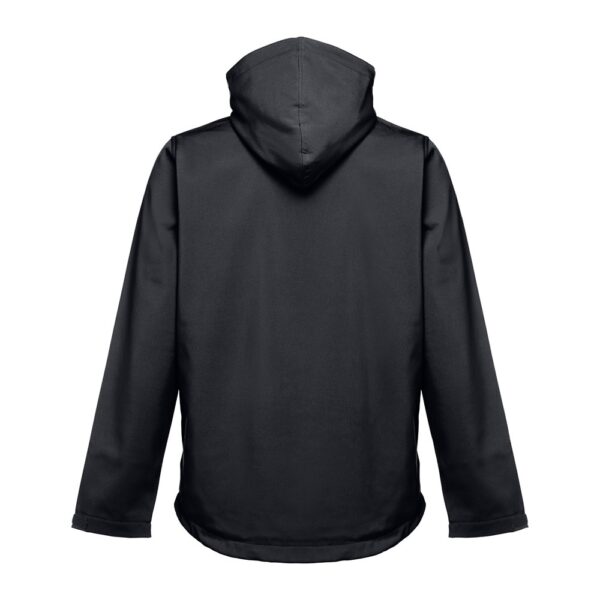 THC ZAGREB. Men's softshell jacket with detachable hood and rounded back hem