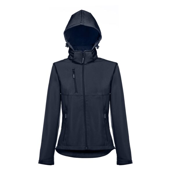 THC ZAGREB WOMEN. Women's softshell jacket with detachable hood and rounded back hem