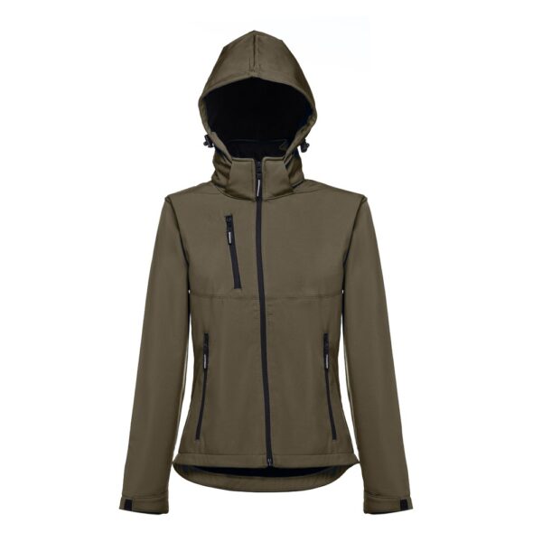 THC ZAGREB WOMEN. Women's softshell jacket with detachable hood and rounded back hem