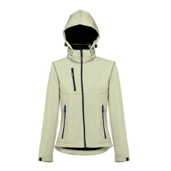 THC ZAGREB WOMEN. Women's softshell jacket with detachable hood and rounded back hem
