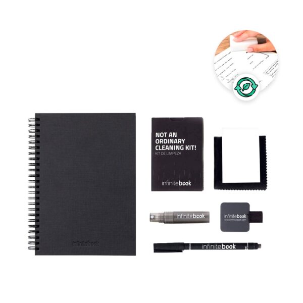 STARTER KIT INFINITEBOOK A5 PLANNER TEXTURE. Kit comprising "Infinitebook" with hard cover, 1 cleaning kit, 1 marker and 1 ballpoint holder