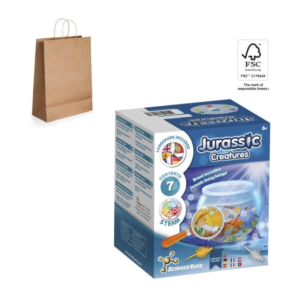 Jurassic Pets Kit II. Educational game supplied with a kraft paper gift bag (115 g/m²), made from FSC™ certified material and other controlled materials
