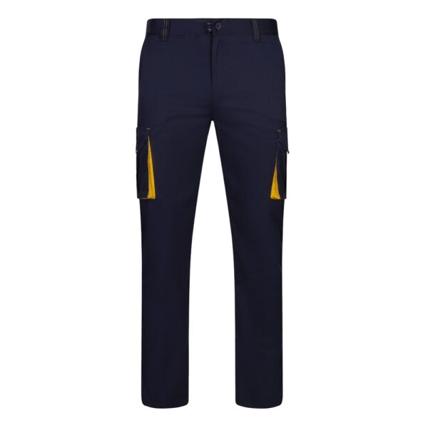 VL FIDES. Two-tone, multi-pocket stretch trousers (240g/m²), in cotton (46%), EME (38%) and polyester (16%)