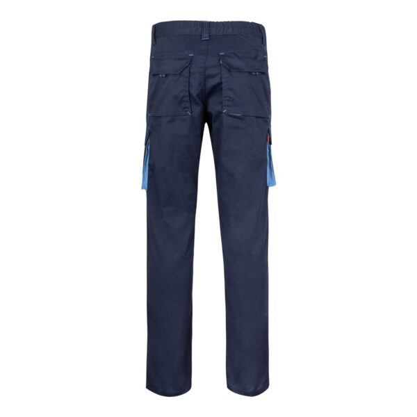 VL FIDES. Two-tone, multi-pocket stretch trousers (240g/m²), in cotton (46%), EME (38%) and polyester (16%)