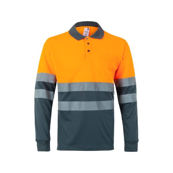 36069_217 VL VULCAN LARGE. Two-tone bird-eye polo shirt (160g/m²) with long sleeves, in polyester (100%)