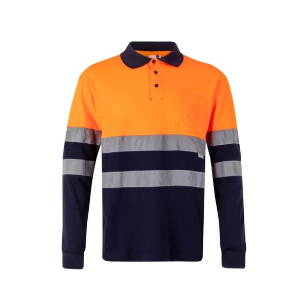 36139_214 VL PLUTO. Two-tone piqué polo shirt (150g/m²) with long sleeves, in cotton (55%) and polyester (45%)