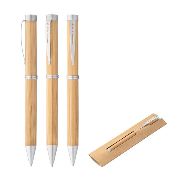 91339_set LAKE. Bamboo ball pen with twist mechanism and metal clip