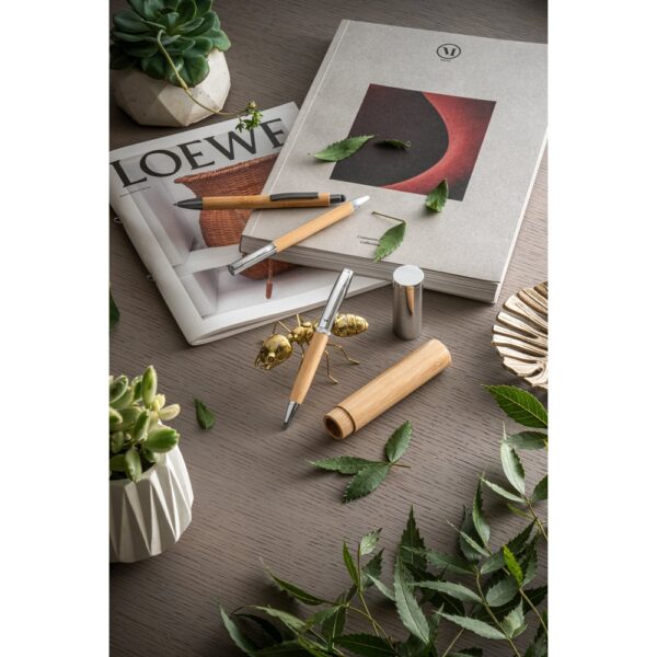 FUJI. Bamboo and metal ball pen with case