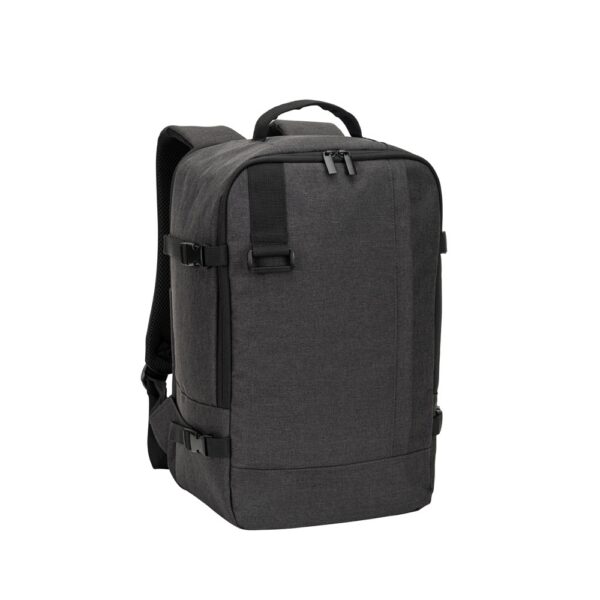 CIES. Backpack developed to fulfil the dimensions required by airlines in high-density 600D recycled polyester