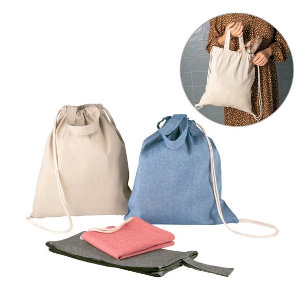 RISSANI. Drawstring bag with recycled cotton (70%) and polyester (30% rPET) (140 g/m²)
