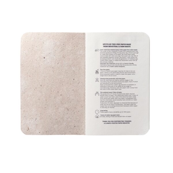 ORGANIC SOFT. A6 notepad with flexible cover made from organic elephant matter (80%)