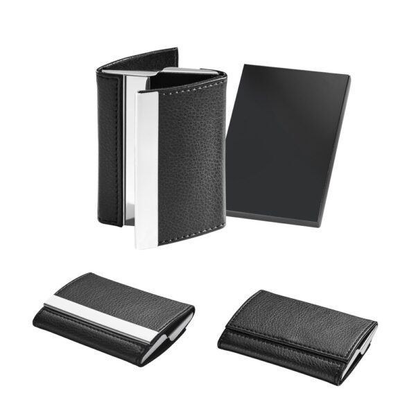 93318_set LONE. Double card holder in metal and PU