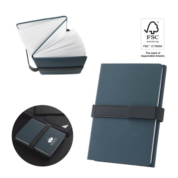 SANDERSON. A5 notepad in PU (50% recycled) with two blocks: lined pages and plain pages