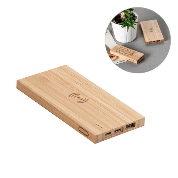 FITCH. Power bank 5.000 mAh with 5W wireless charger in bamboo