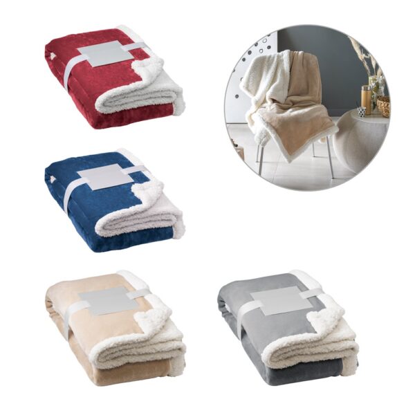 HEIDEN. Reversible fleece blanket (190 g/m²) with satin ribbon and personalised card