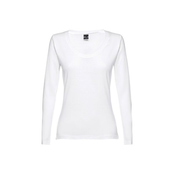 THC BUCHAREST WOMEN WH II. Long-sleeved scoop neck fitted T-shirt for women. 100% carded cotton. White