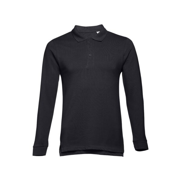 THC BERN II. Men's long-sleeved 100% cotton piqué polo shirt with removable label