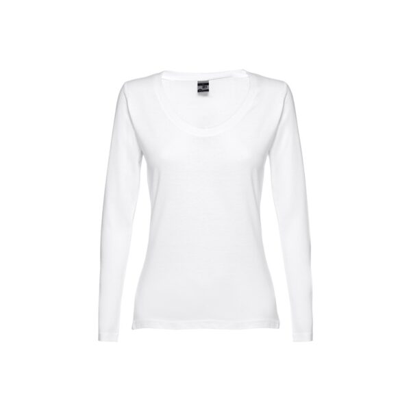 THC BUCHAREST WOMEN WH. Long-sleeved scoop neck fitted T-shirt for women. 100% carded cotton. White