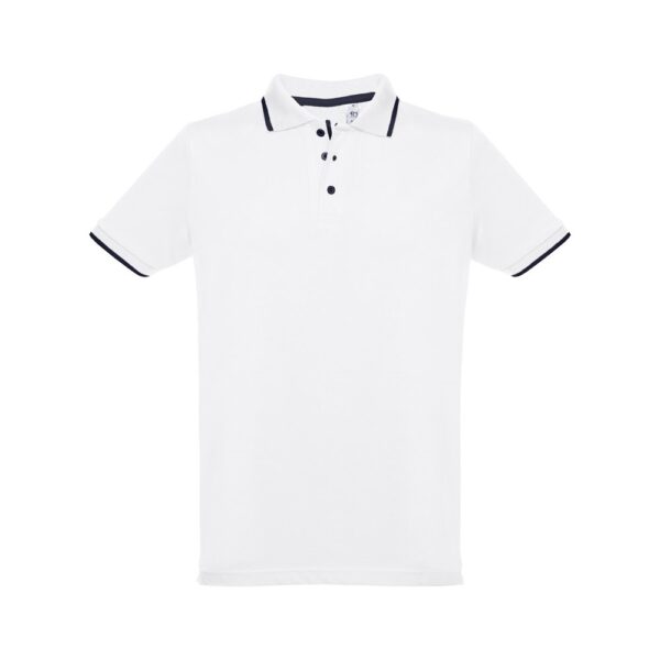 30136_106 THC ROME WH. Men's Polo Shirt with contrast colour trim and buttons. White