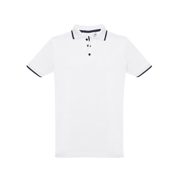 30136_a THC ROME WH. Men's Polo Shirt with contrast colour trim and buttons. White