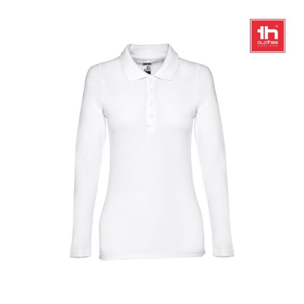 THC BERN WOMEN WH. Women's long-sleeved polo shirt in cotton piqué and viscose with removable label