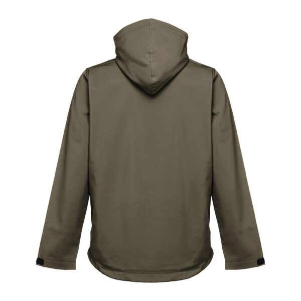 THC ZAGREB. Men's softshell jacket with detachable hood and rounded back hem