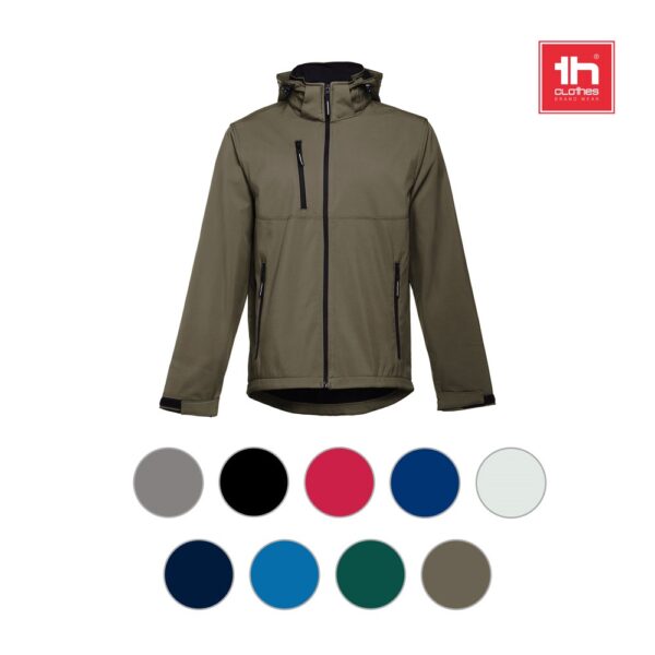 THC ZAGREB. Men's softshell jacket with detachable hood and rounded back hem