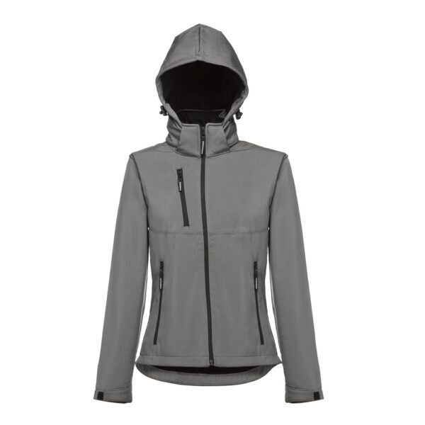 THC ZAGREB WOMEN. Women's softshell jacket with detachable hood and rounded back hem