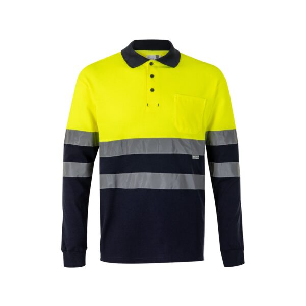 VL PLUTO LARGE. Two-tone piqué polo shirt (150g/m²) with long sleeves, in cotton (55%) and polyester (45%)