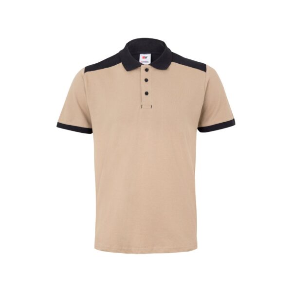 VL VELES. Two-tone stretch piqué polo shirt (200g/m²) with short sleeves, in polyester (96%) and elastane (4%)