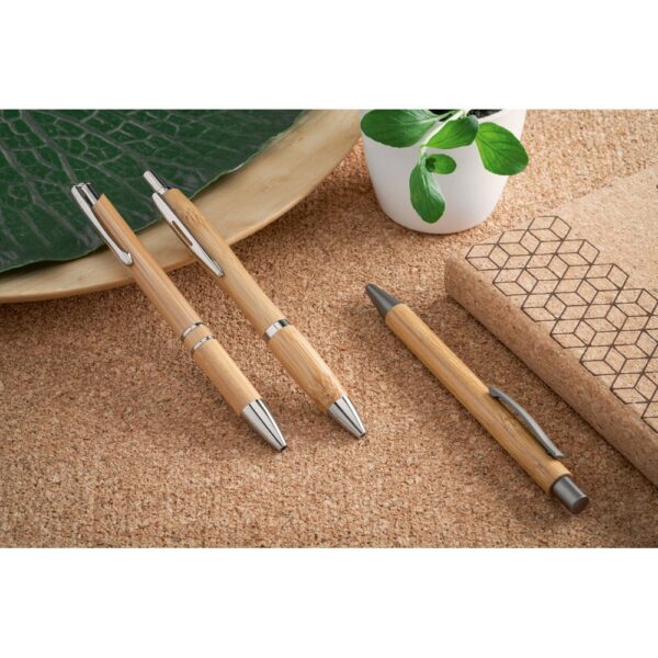 BETA BAMBOO. Bamboo ball pen with clip and metal trim