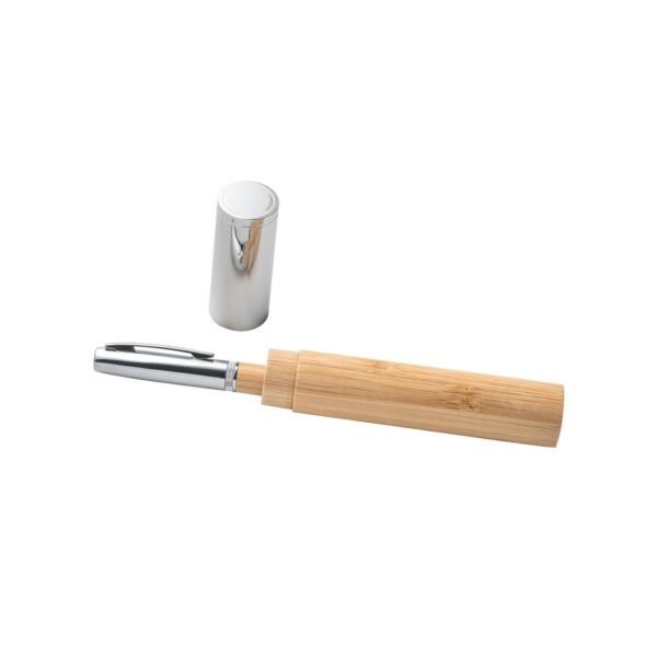 FUJI. Bamboo and metal ball pen with case