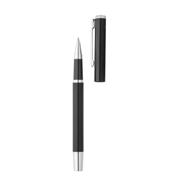 LEAH. Roller and ballpoint pen set in aluminium 94% rAL) with clip
