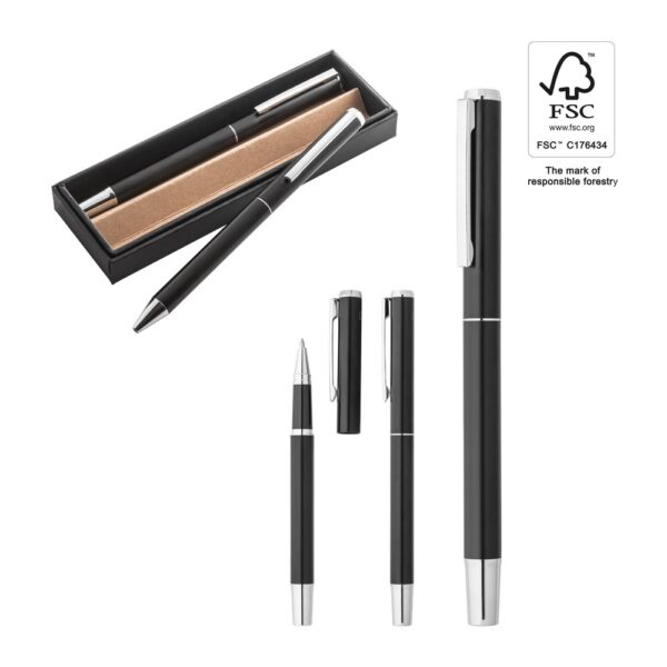 91782_set LEAH. Roller and ballpoint pen set in aluminium 94% rAL) with clip