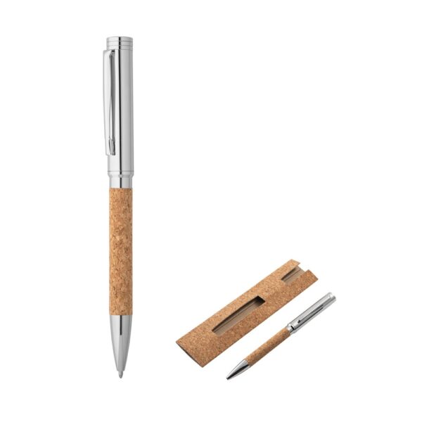 91788_set CORKO. Cork and metal ballpoint pen with twist mechanism