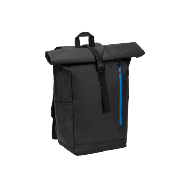 OSASCO BPACK. Roll top backpack with a zip system design that allows the top to be rolled up to fit the volume of the backpack, made from 600D recycled polyester
