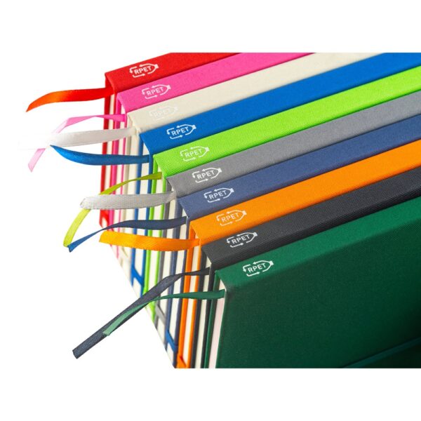 ANNE. A5 notebook in recycled polyester (100% rPET) with lined pages