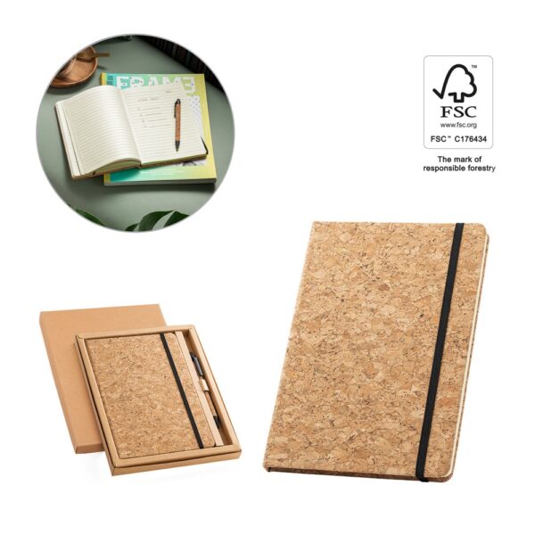 FREUD. A5 notepad and ballpoint pen set in cork