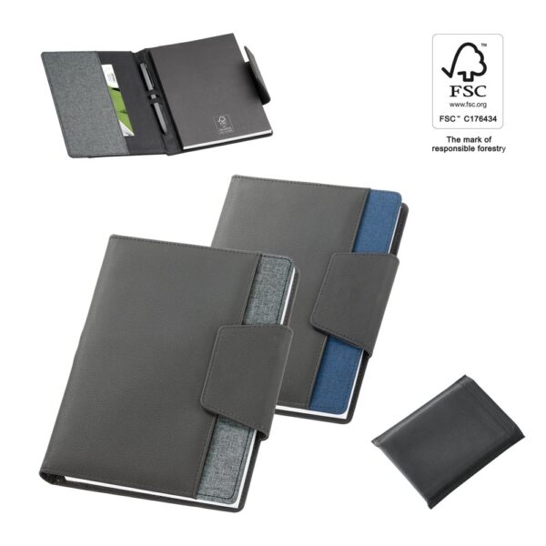 RUSSEL. PU and polyester fabric cover with A5 notebook with plain pages