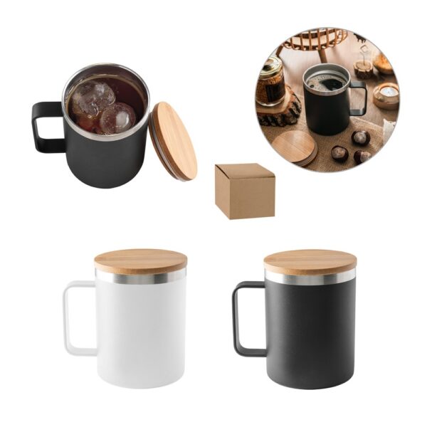 94276_set LAUDA. Mug in 90% recycled stainless steel with bamboo lid 420 mL