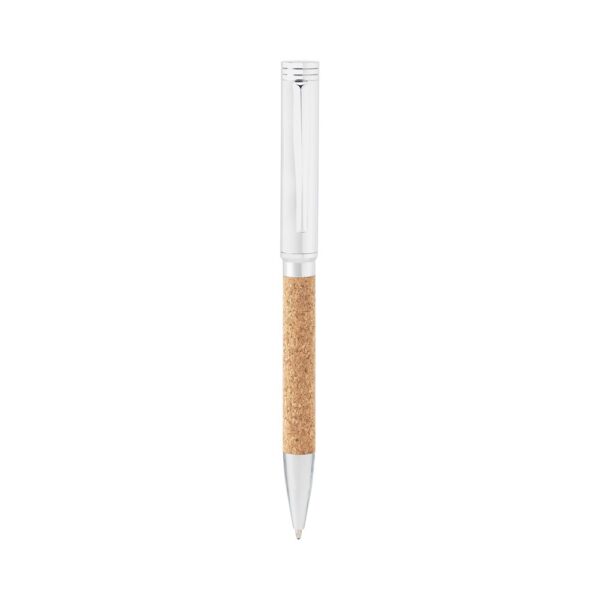 EVANS. Set consisting of a ballpoint and key ring, both in metal and cork