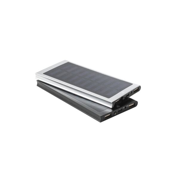 97137_a CLERK. 8.000 mAh power bank with solar panel in 100% recycled aluminium