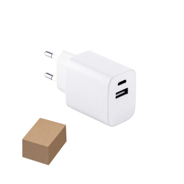 WEGENER. Power adapter with USB-A port 18W and USB-C 20W in recycled ABS (100% rABS)