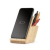 LEAVITT. Smartphone holder and ballpoint holder with 10W fast wireless charger in bamboo