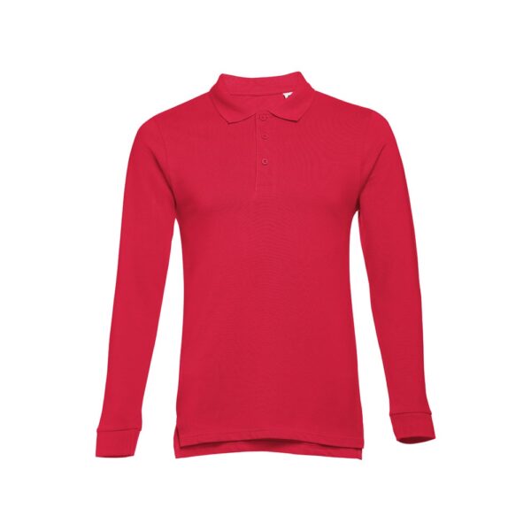 THC BERN. Men's long-sleeved 100% cotton piqué polo shirt with removable label